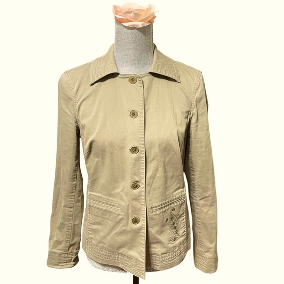 Sigrid Olsen Olive Green Embroidered Cotton Blazer Jacket Women’s Size 8 - Picture 1 of 11